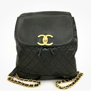 Chanel Quilted Matelasse CC Logo Lambskin Black Backpack/ 1A6158